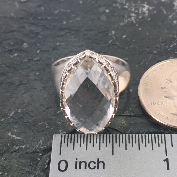 Sterling Silver Checkerboard Cut Crystal Marquise Ring 9 - Picture 6 of 12